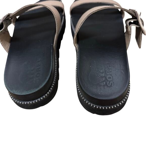 Sorel Cameron Flatform Buckle Sandals | Size 8.5 | Taupe & Black | Chunky Sole - Picture 3 of 6